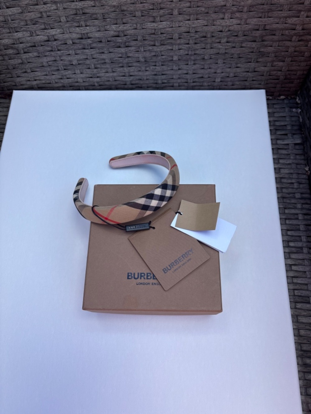 Burberry Kids Check Headband Archive Beige w/ Box & Tags - Picture 2 of 5